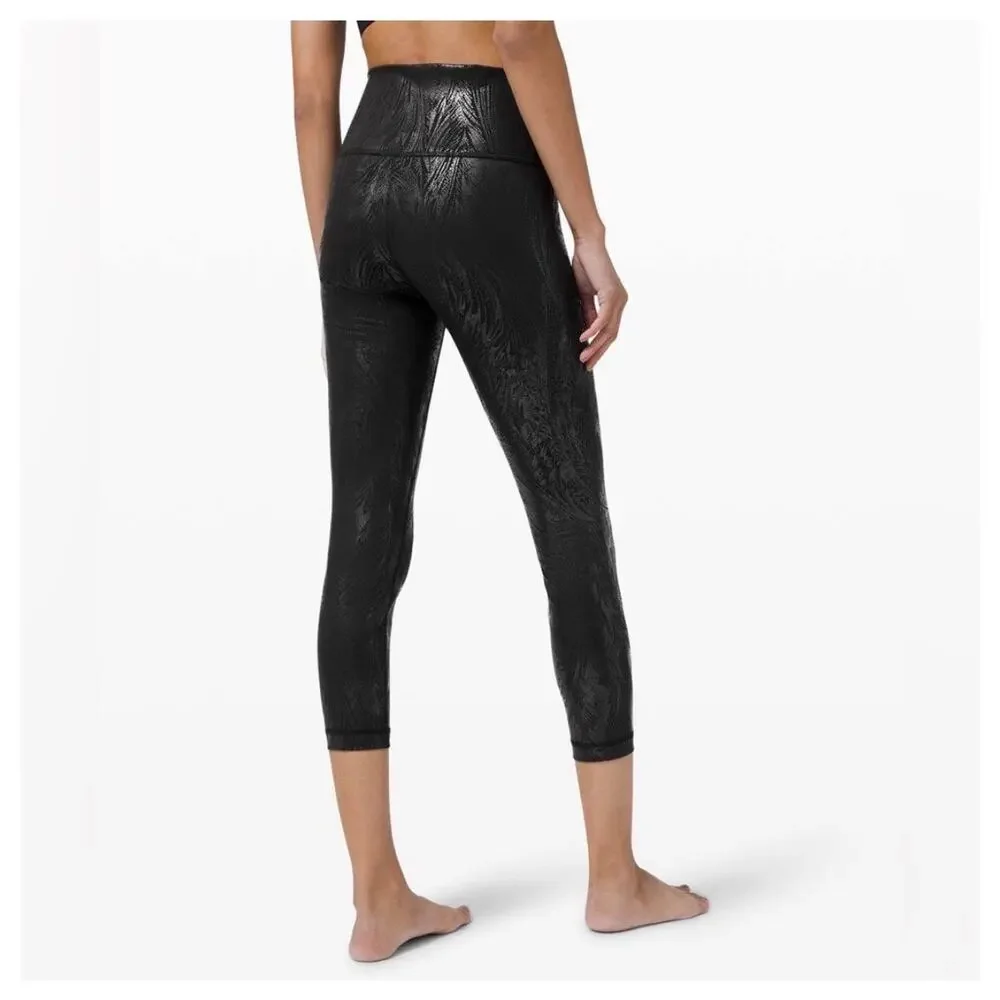 Lululemon Align High-Rise Pant Shine Foil Print Black Feather Metallic Size 6
